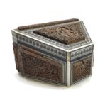 An Anglo-Indian carved sandalwood and sadeli stationery box, circa 1900,