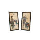 Two Japanese paintings on silk, circa 1900, 25 x 11.7cm.