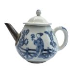 A Chinese porcelain blue and white teapot, late Kangxi period, with silver spout,