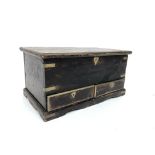 A South East Asian wooden brass bound box, with a fitted interior above two drawers, height 31cm,