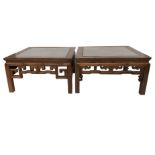 A pair of Chinese hardwood square low tables, 20th century,