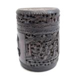 A Chinese carved bamboo cylindrical tea caddy, 19th century,