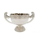 A Chinese export silver two handled pedestal rose bowl or trophy cup, early 20th century,