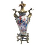 A Chinese baluster porcelain lamp, circa 1900, painted in a Canton palette,