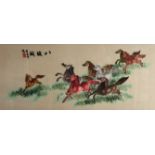 A Chinese silk embroidered picture of galloping horses, Republic period,