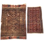 Two Belouch rugs, 191 x 135cm and 149 x 82cm Condition report: both with damages.