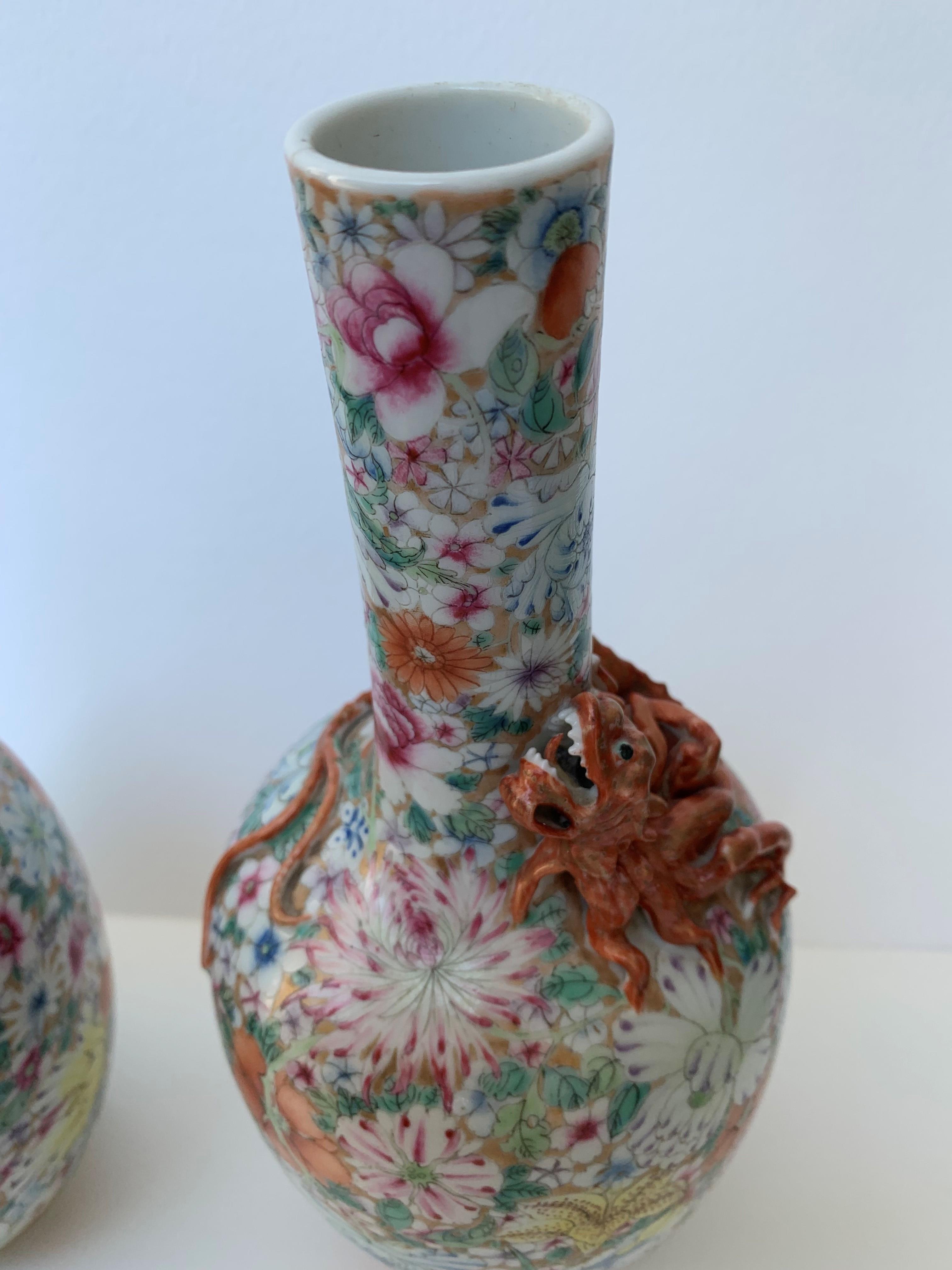 A pair of Chinese millefleurs porcelain bottle vases, 19th century, - Image 7 of 12