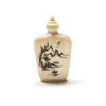 A Chinese ivory scent bottle, circa 1900, carved with figures and signed to the front,