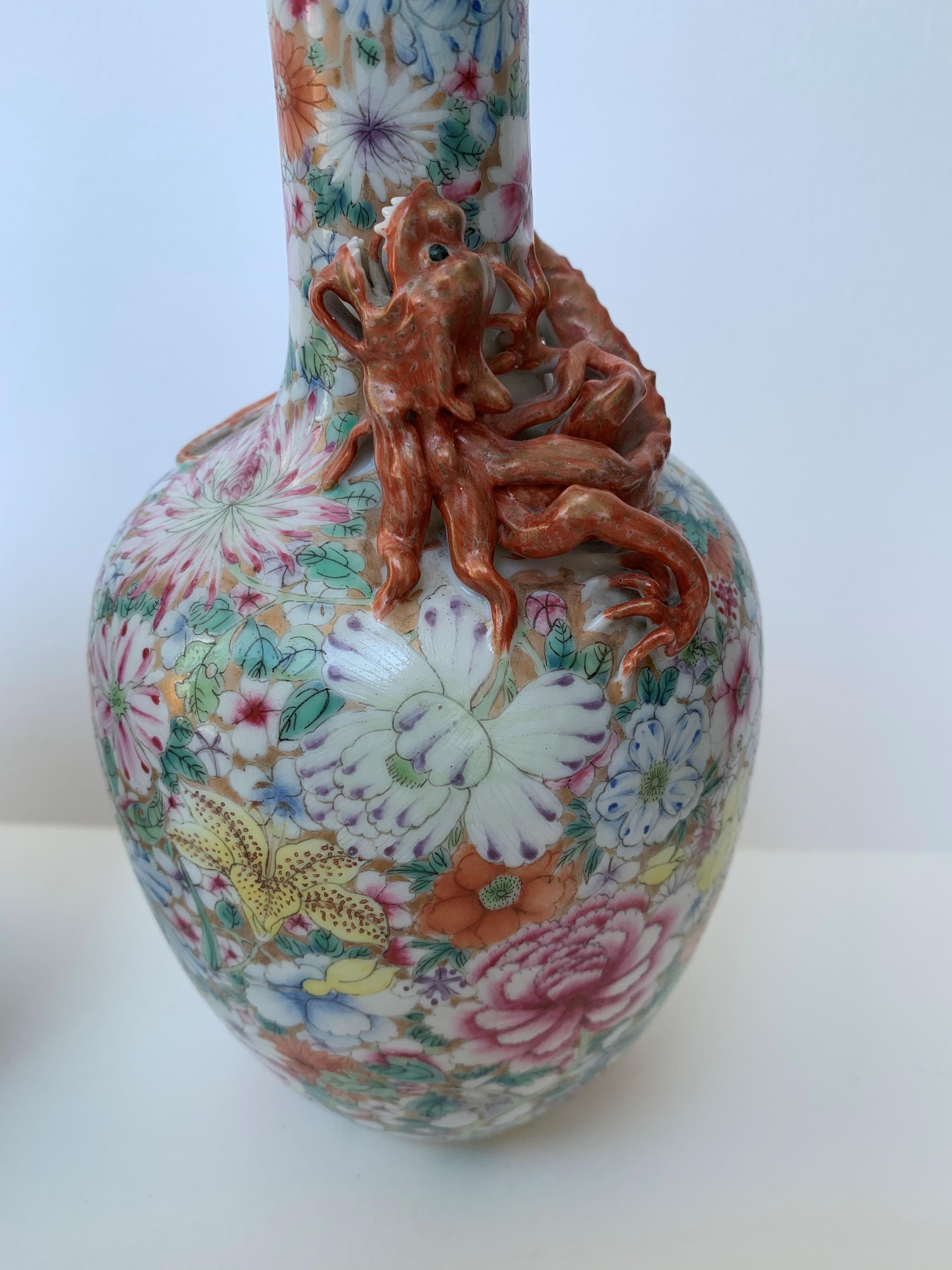 A pair of Chinese millefleurs porcelain bottle vases, 19th century, - Image 4 of 12