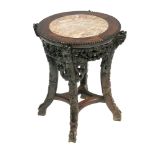 A Chinese hardwood marble top jardiniere stand, 19th century,