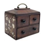 A Chinese small wooden box of three drawers,