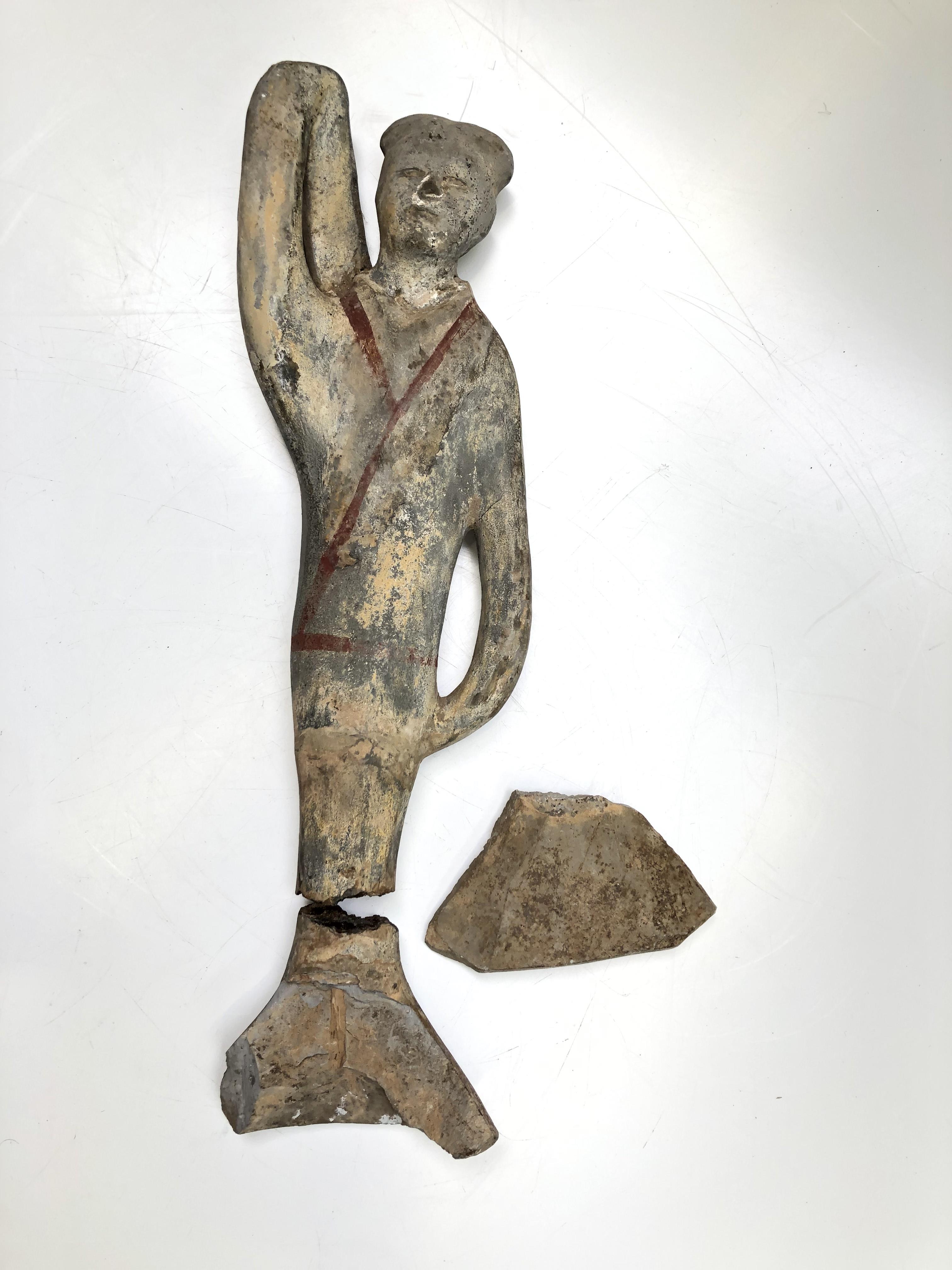 A ceremonial female attendant pottery tomb figure, Han dynasty, height 38.5cm. - Image 2 of 2
