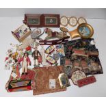 A collection of dolls house items including rocking horse, chairs, pictures, rugs, etc.