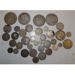 Miscellaneous, mainly silver world coins, many worn.