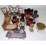 Miscellaneous wood, cane and metal dolls house furniture.