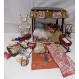 A four poster bed, height 14" a wash stand decorated box etc.