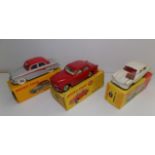 Dinky :- 144 V.W. 1500, 176 Austin A105 and 184 Volvo 1225 each boxed.