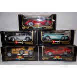 Burago :- 5 x 1/18 scale Die-cast cars each boxed.