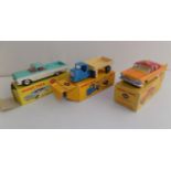 Dinky :- 449 Chevrolet El Camino, 265 Plymouth taxi and 415 mechanical horse, each boxed.