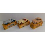 Dinky :- 110 Aston Martin DB3, 103 Austin-Healey "100" and 160 Austin A30, each boxed.