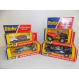 Dinky :- 222 Hesketh F1, 225 Lotus F1, 189 Lamborghini and 430 Johnson Dumper, each boxed.
