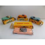 Dinky :- 102 M.G. Midget (2) 104 Aston Martin DB3 and 131 Cadillac, each chipped and boxed.