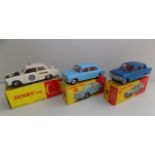 Dinky :- 136 Vauxhall Viva, 140 Morris 1100 and 212 Ford Cortina rally car, each boxed.