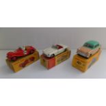 Dinky :- 108 M.G. Midget, 113 MGB Sports and 175 Milman Minx, each boxed.