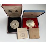 Large cased silver Royalty Medallions - Silver Jubilee 1977 & 25th Anniv of Coronation 1978