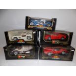 Burago :- Five 1/18 scale vehicles each boxed.