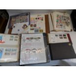 Miscellaneous stamp albums including World stamps and a small stock book.