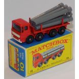 Matchbox Lesney :- no 10 pipe truck 6 pipes but with scarce white base and grill, mint and boxed.