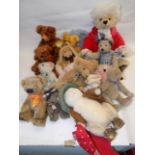 Seventeen teddies and other soft toys, some by Cherie Stephens, St Ives, Cornwall,