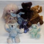 Ten bears including some Batty Bears by Cherie Stephens, St Ives, Cornwall, max height 12".