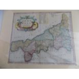 ROBERT MORDEN. "Cornwall." hand col engr map, 18 x 20 inches, c1695.