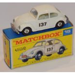 Matchbox Lesney :- no 15 Volkswagen 1500 Beetle saloon cream, "137" labels near mint, boxed.