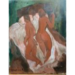 Yankel FEATHER (1920-2009) Lovers Oil on canvas Signed 45.