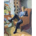 Rose HILTON (1931-2019) Fergus Reading Oil on board Studio seal to the back 45.5 x 35.