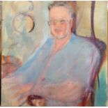Rose HILTON (1931-2019) Andrew Lambirth, Seated Oil on canvas Studio seal to the back 50.5 x 50.