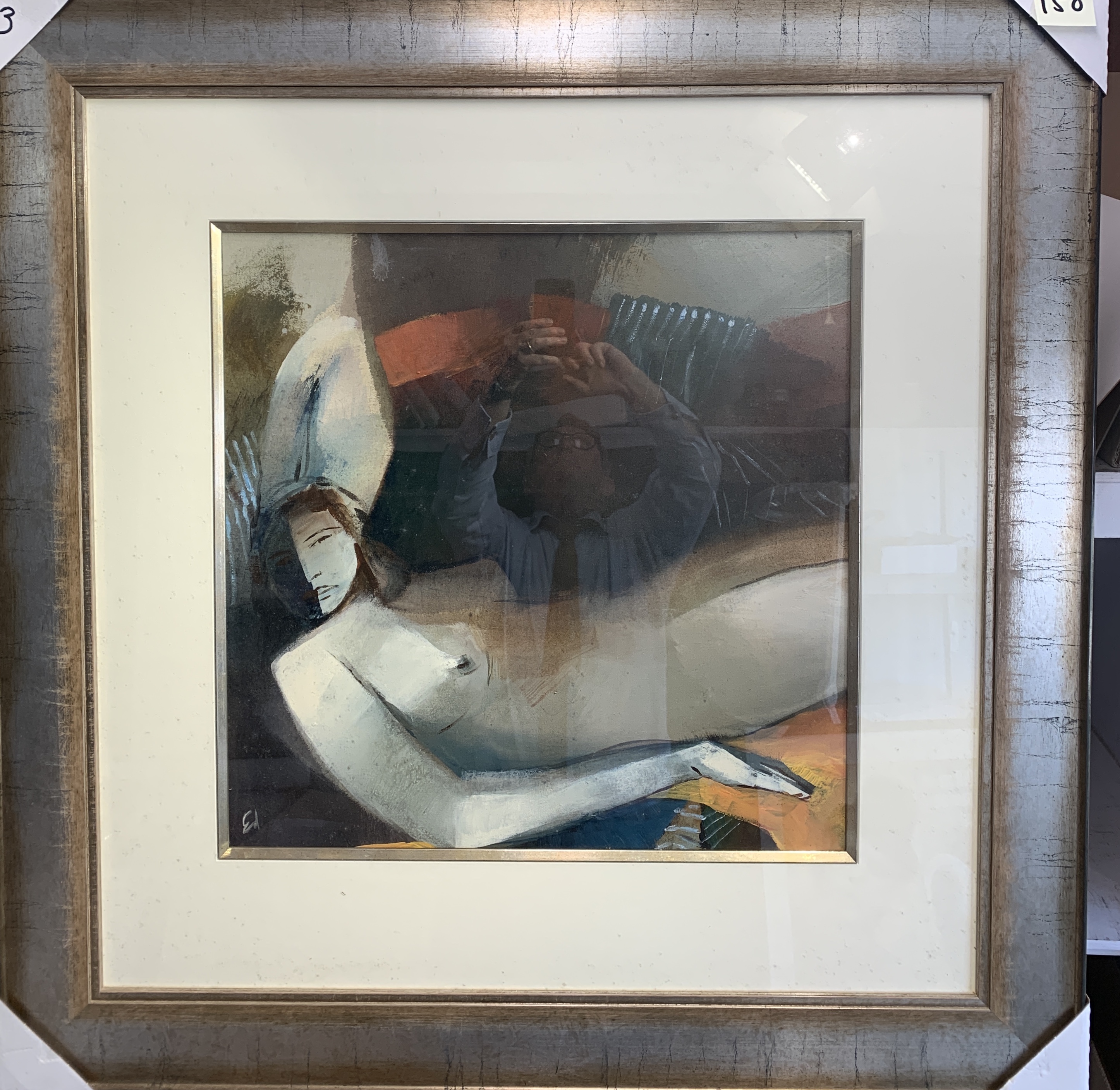 Ed HOSKEN Reclining nude Mixed media Signed 56 x 56cm - Image 2 of 2