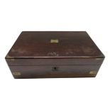 A 19th century rosewood and brass bound writing slope, with fitted interior, height 12cm,