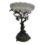 A cast brass mounted table centre in the form of a tree with stag,