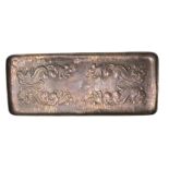 A Newlyn rectangular copper tray, decorated with stylised fish, 21.5 x 51.5cm.