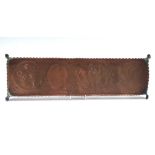 An Arts & Crafts rectangular copper tray decorated with bird motifs, length 68cm.