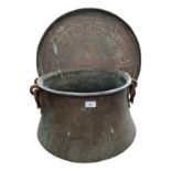 A large early 20th century copper cauldron, height 30cm, together with a large copper tray,