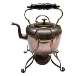 A late 19th/early 20th century brass and copper spirit kettle on stand, height 31.5cm overall.