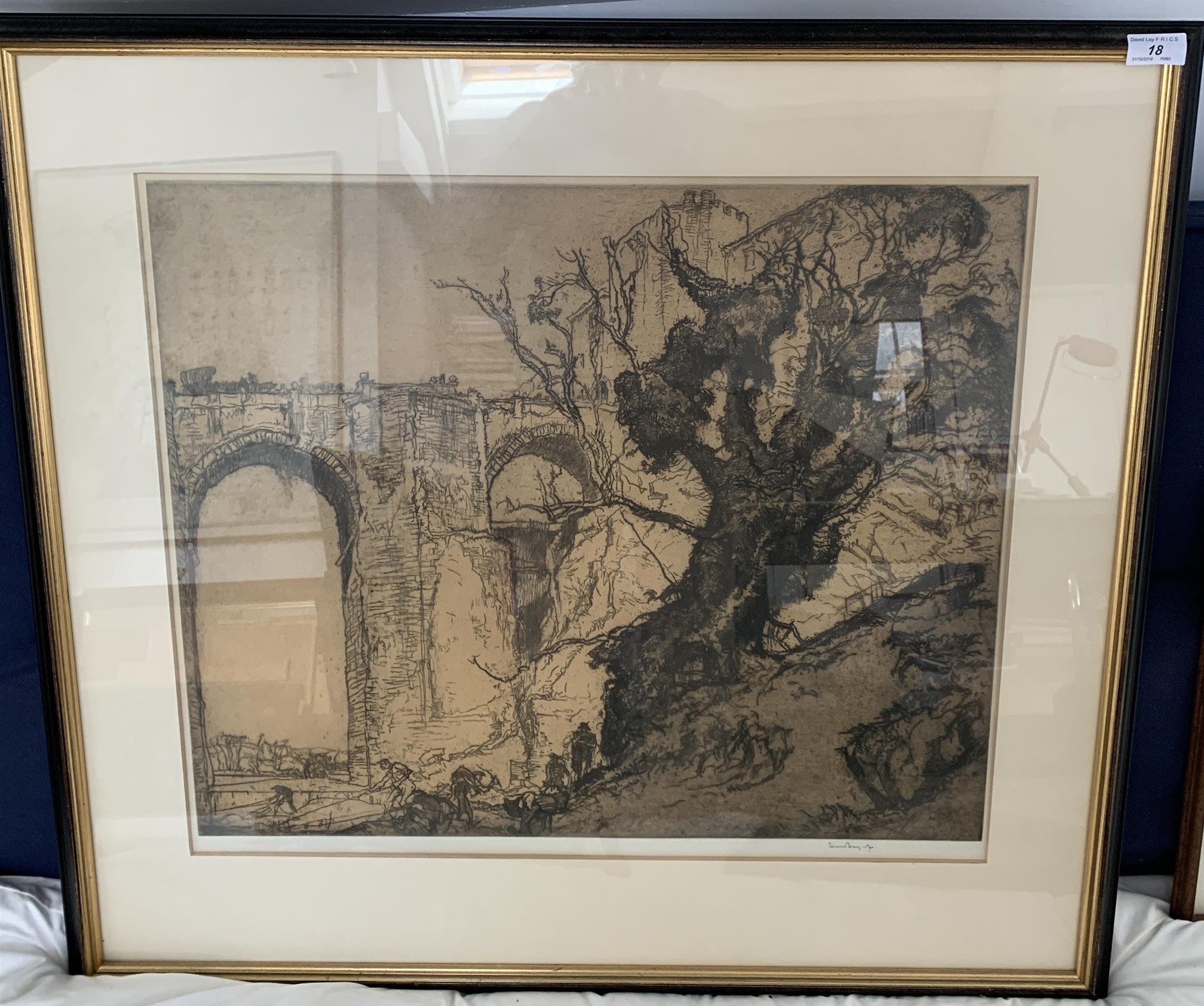 Sir Frank BRANGWYN (1867-1956) St Martin's Bridge, Toledo, 1923 (Gaunt 298) - Image 4 of 4