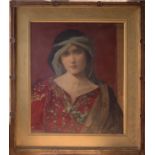 Walford Graham ROBERTSON (1866-1948) Portrait of a Young Lady in a Red Robe with Oriental Headdress