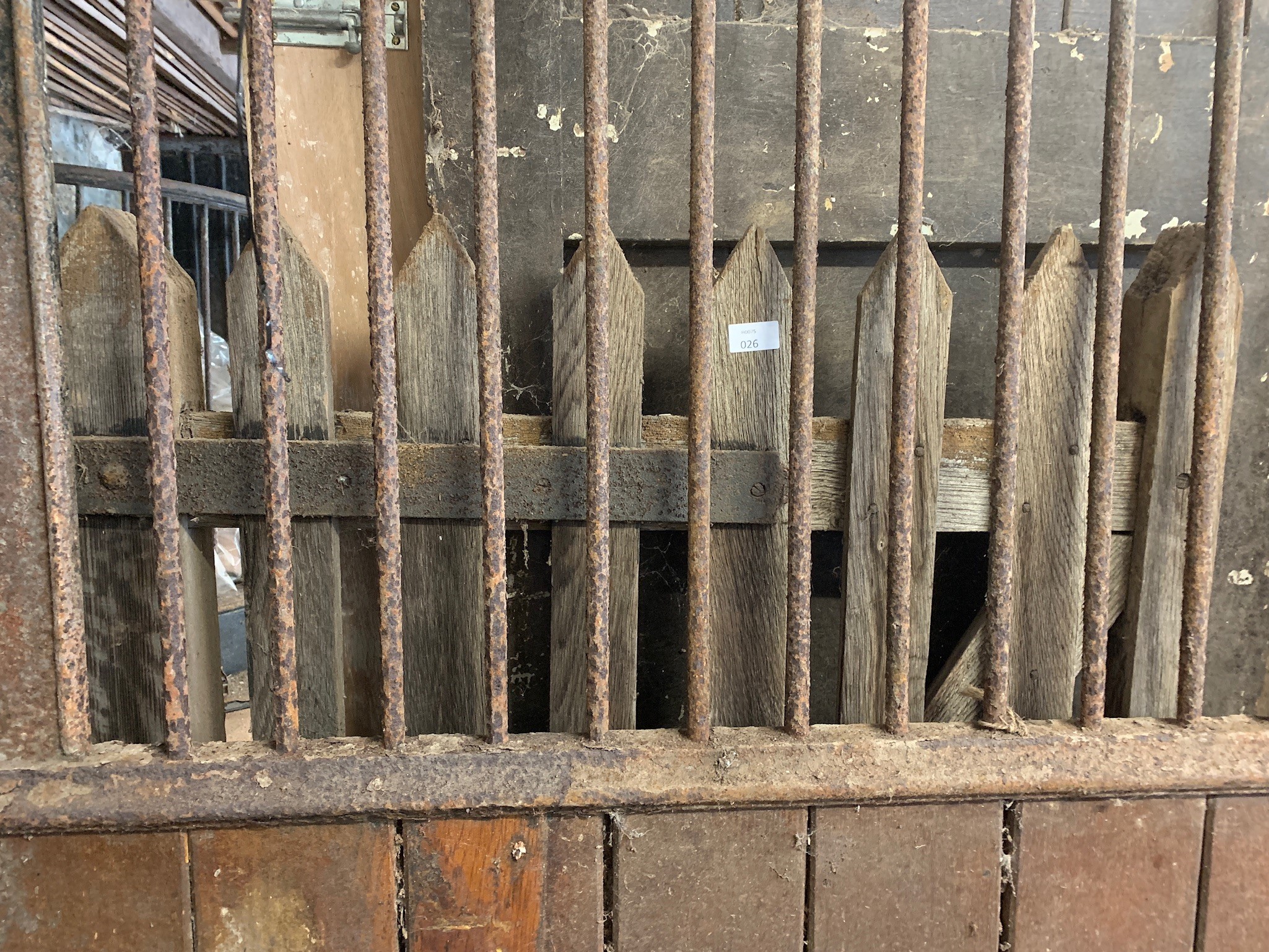 LOT WITHDRAWN - An oak ledge and brace picket gate with iron hinges. (Dimensions: 165 x 90cm)(165
