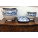 An Italian faience jardiniere and other similar items. (Dimensions: Height 32cm, diameter 35cm)(